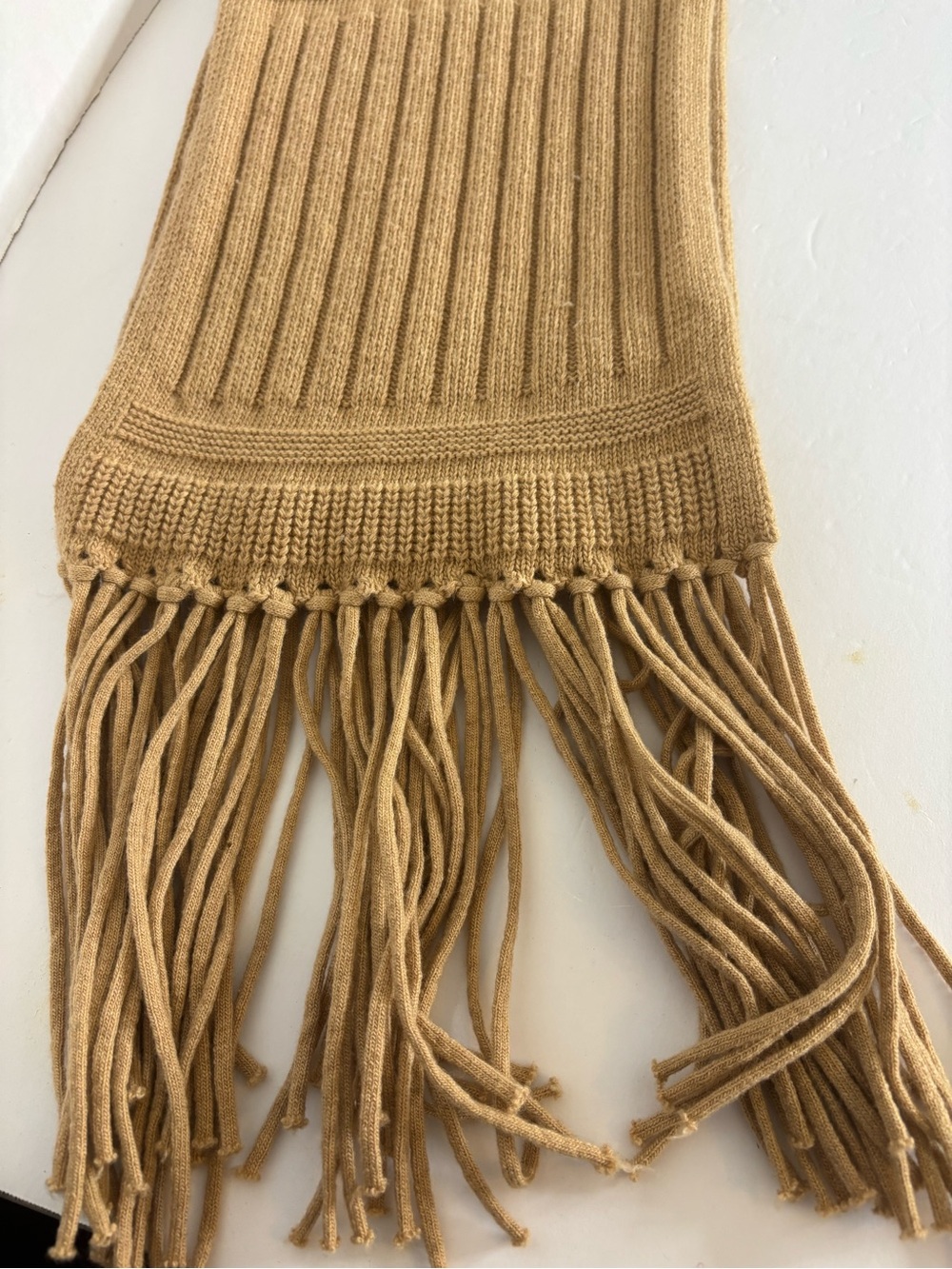 Banana Republic Camel Ribbed Knit Scarf with Fringe